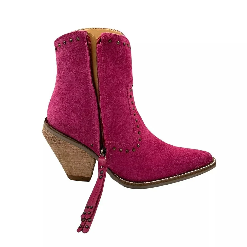 Dingo Classy N Sassy Women's Western Boot Size 8.5 Fuchsia Suede Upper Side Zip - Picture 7 of 13